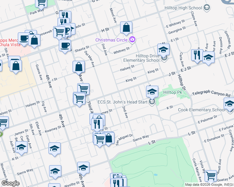map of restaurants, bars, coffee shops, grocery stores, and more near 700 2nd Avenue in Chula Vista