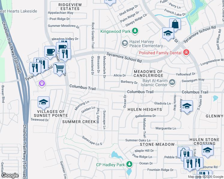 map of restaurants, bars, coffee shops, grocery stores, and more near 7898 Wister Drive in Fort Worth