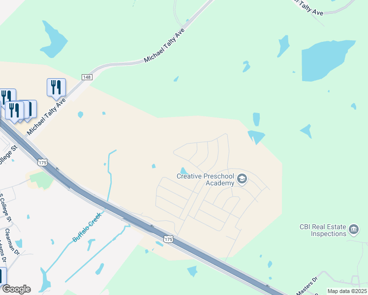 map of restaurants, bars, coffee shops, grocery stores, and more near 1870 Iron Creek Drive in Crandall