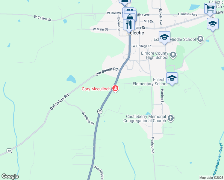 map of restaurants, bars, coffee shops, grocery stores, and more near 565 Claud Road in Eclectic