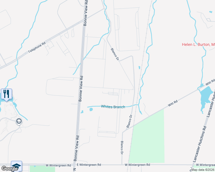 map of restaurants, bars, coffee shops, grocery stores, and more near 9900 Bonnie View Road in Dallas