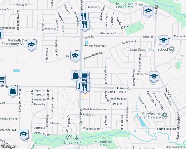 map of restaurants, bars, coffee shops, grocery stores, and more near 204 Matlock Meadow Drive in Arlington