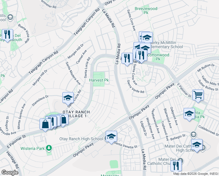 map of restaurants, bars, coffee shops, grocery stores, and more near 1637 Piedmont Street in Chula Vista