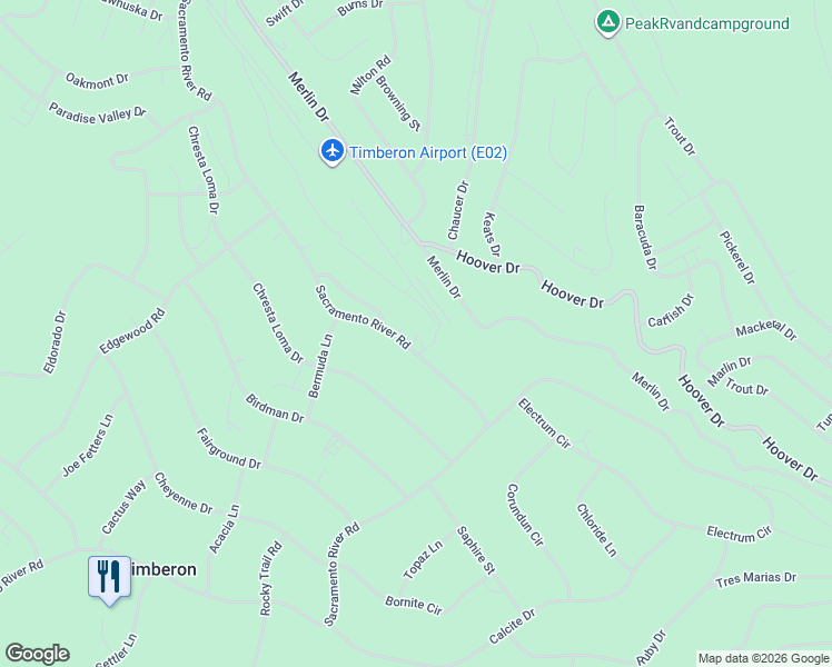 map of restaurants, bars, coffee shops, grocery stores, and more near 1933 Sacramento River Road in Timberon