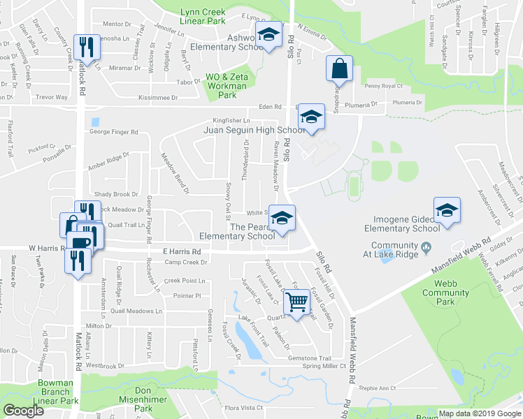 map of restaurants, bars, coffee shops, grocery stores, and more near 7023 Spoonbill Court in Arlington