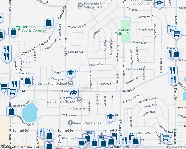 map of restaurants, bars, coffee shops, grocery stores, and more near 211 Nix Way in Warner Robins