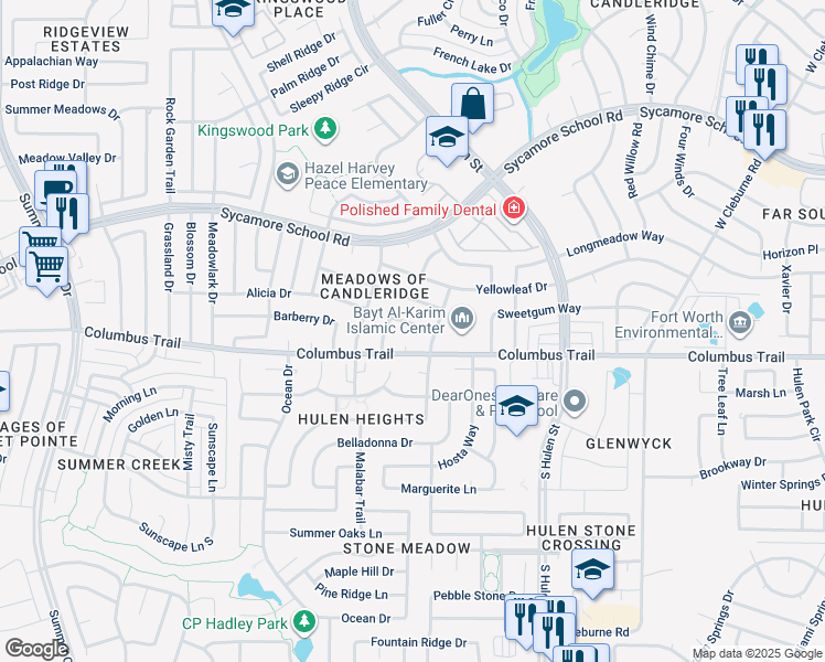 map of restaurants, bars, coffee shops, grocery stores, and more near 4613 Ringold Drive in Fort Worth