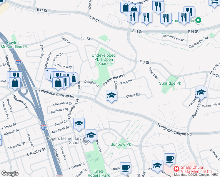 map of restaurants, bars, coffee shops, grocery stores, and more near 682 Calma Place in Chula Vista