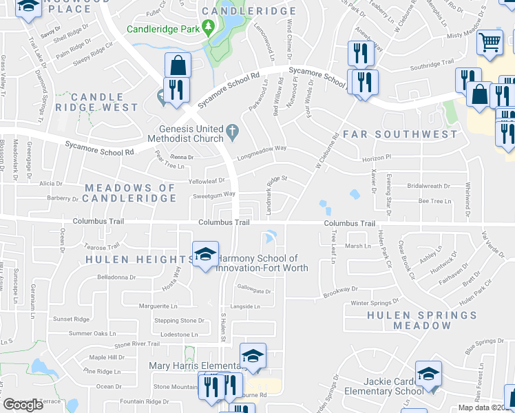 map of restaurants, bars, coffee shops, grocery stores, and more near 4309 Sweetgum Way in Fort Worth