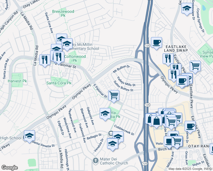 map of restaurants, bars, coffee shops, grocery stores, and more near 1346 Nicolette Avenue in Chula Vista