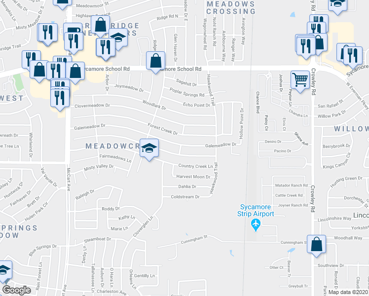 map of restaurants, bars, coffee shops, grocery stores, and more near 2557 Galemeadow Drive in Fort Worth