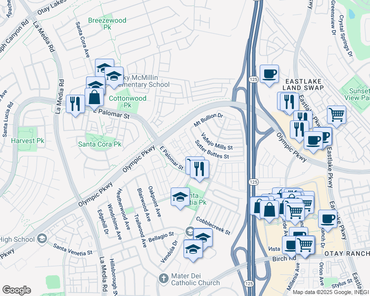 map of restaurants, bars, coffee shops, grocery stores, and more near 1346 Nicolette Avenue in Chula Vista