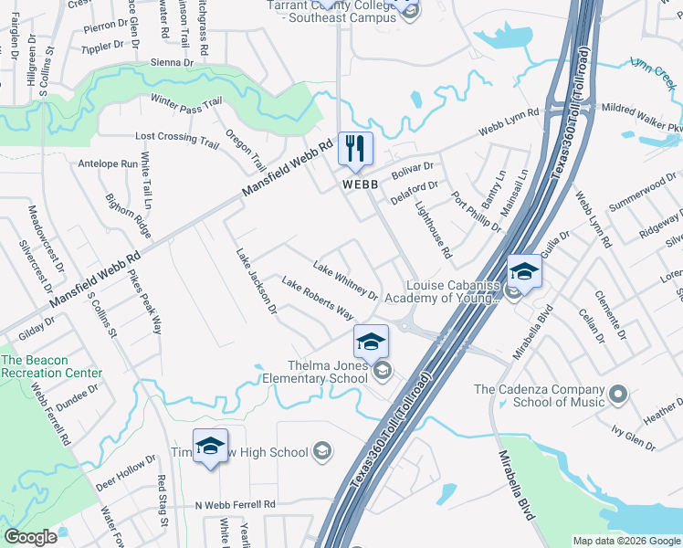 map of restaurants, bars, coffee shops, grocery stores, and more near 7116 Galveston Drive in Arlington