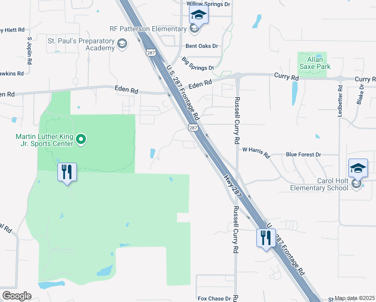 map of restaurants, bars, coffee shops, grocery stores, and more near 7100 U.S. 287 Frontage Road in Arlington