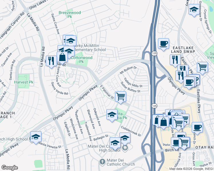 map of restaurants, bars, coffee shops, grocery stores, and more near 1346 Nicolette Avenue in Chula Vista