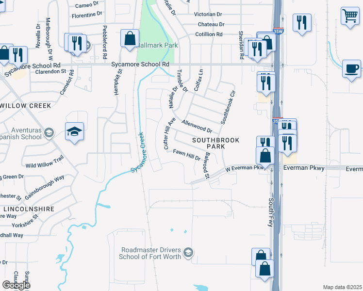 map of restaurants, bars, coffee shops, grocery stores, and more near 369 Dakota Ridge Drive in Fort Worth