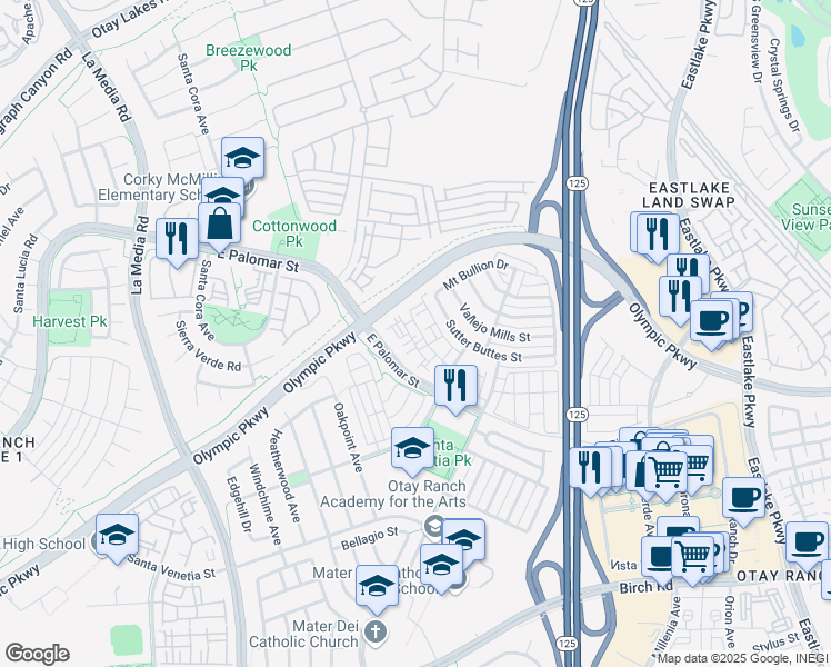 map of restaurants, bars, coffee shops, grocery stores, and more near 1346 Nicolette Avenue in Chula Vista