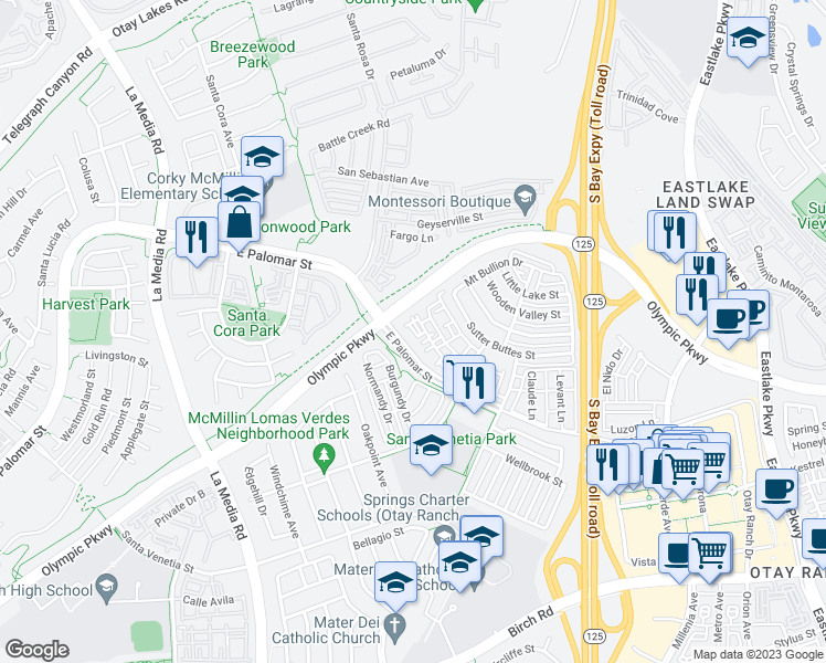 map of restaurants, bars, coffee shops, grocery stores, and more near 1346 Nicolette Avenue in Chula Vista