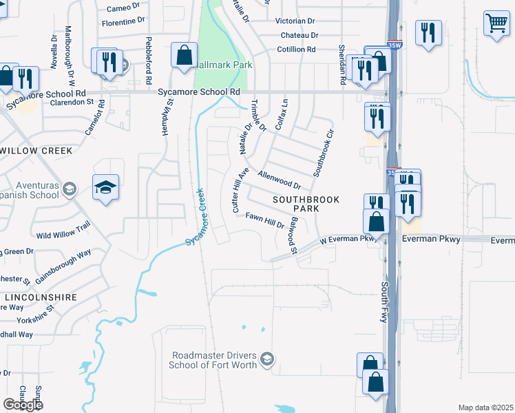 map of restaurants, bars, coffee shops, grocery stores, and more near 369 Dakota Ridge Drive in Fort Worth