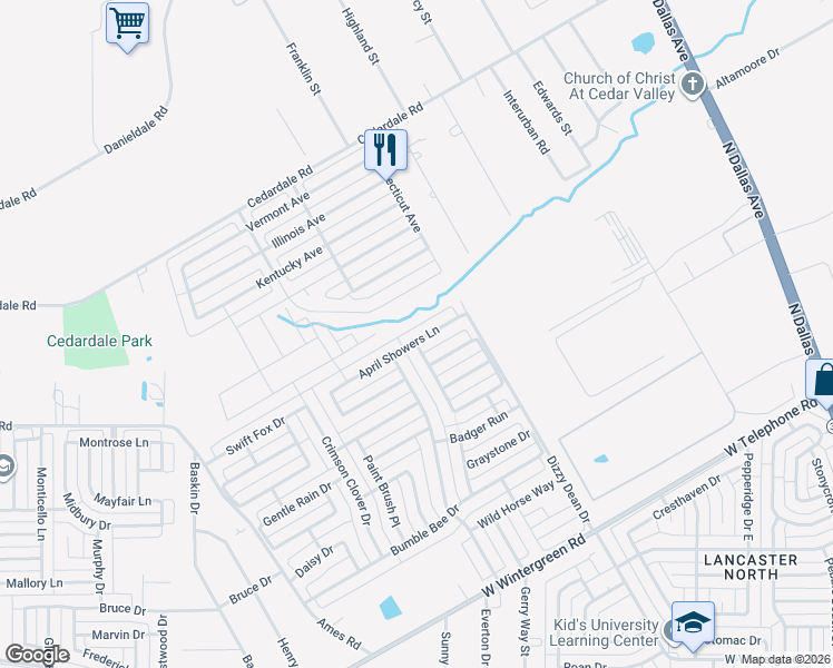 map of restaurants, bars, coffee shops, grocery stores, and more near 1039 April Showers Lane in Lancaster