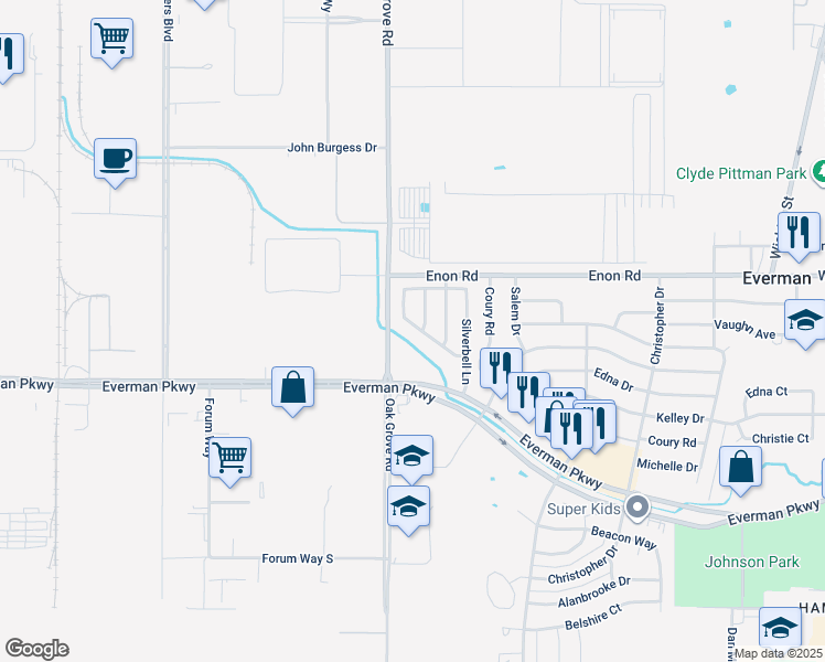 map of restaurants, bars, coffee shops, grocery stores, and more near 8512 Cherry Bark Lane in Fort Worth