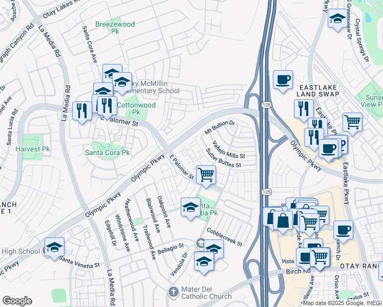 map of restaurants, bars, coffee shops, grocery stores, and more near 1346 Nicolette Avenue in Chula Vista