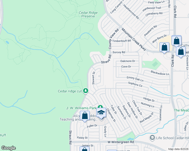 map of restaurants, bars, coffee shops, grocery stores, and more near 1726 Stewart Street in Cedar Hill