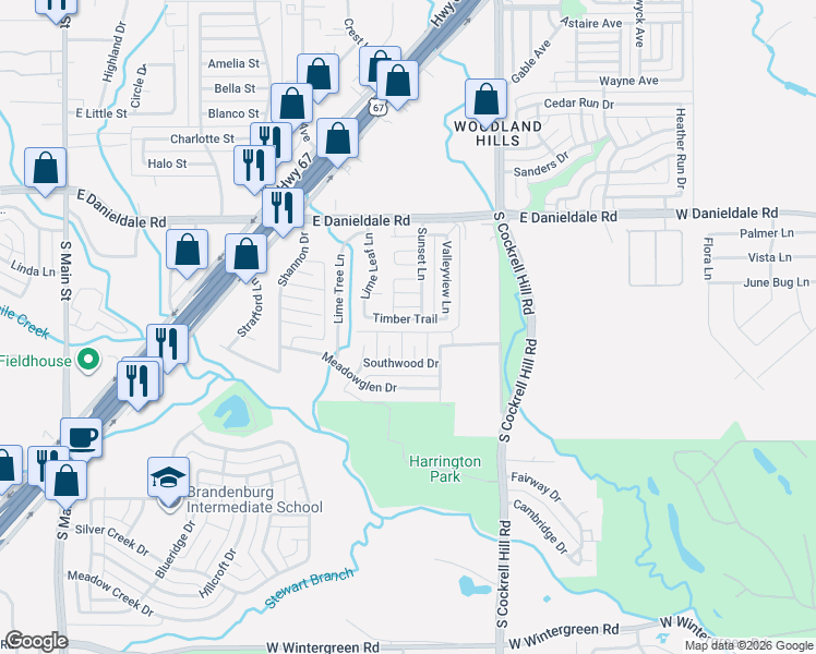 map of restaurants, bars, coffee shops, grocery stores, and more near 622 Timber Trail in Duncanville