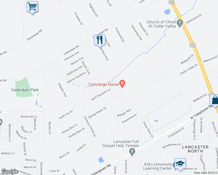 map of restaurants, bars, coffee shops, grocery stores, and more near 1035 April Showers Lane in Lancaster