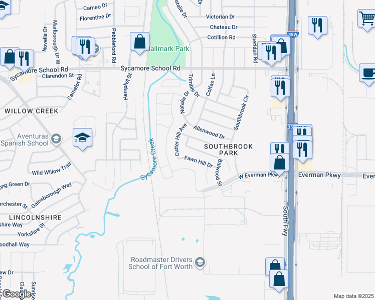 map of restaurants, bars, coffee shops, grocery stores, and more near 369 Dakota Ridge Drive in Fort Worth