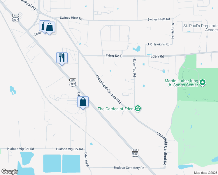 map of restaurants, bars, coffee shops, grocery stores, and more near 7107 Mansfield Cardinal Rd in Kennedale