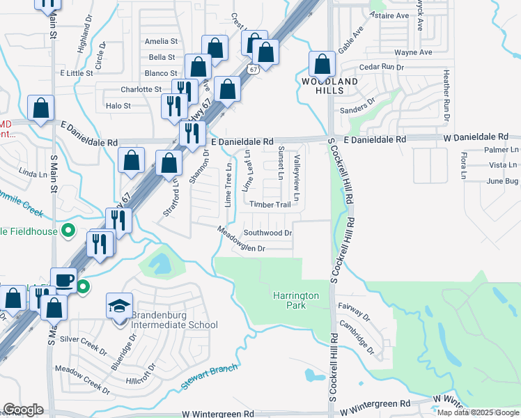 map of restaurants, bars, coffee shops, grocery stores, and more near 622 Timber Trail in Duncanville