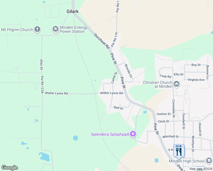 map of restaurants, bars, coffee shops, grocery stores, and more near 208 Sterling Street in Minden
