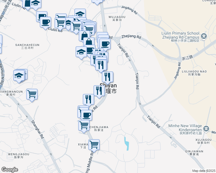 map of restaurants, bars, coffee shops, grocery stores, and more near in Shiyan