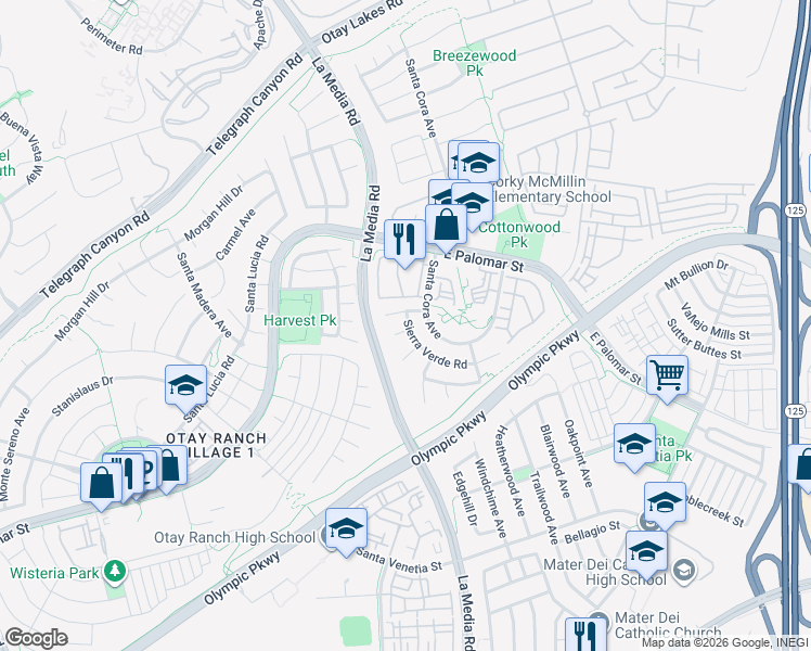 map of restaurants, bars, coffee shops, grocery stores, and more near 1655 Deer Peak Court in Chula Vista