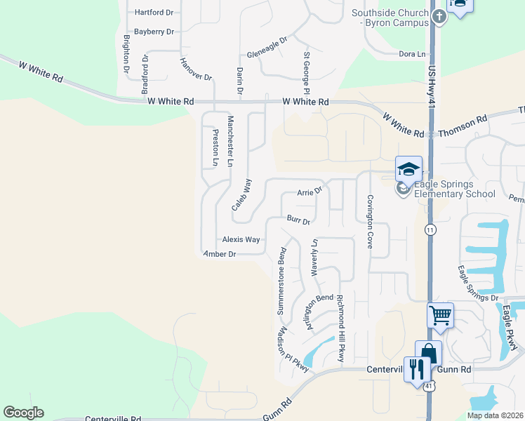 map of restaurants, bars, coffee shops, grocery stores, and more near 248 Caleb Way in Byron