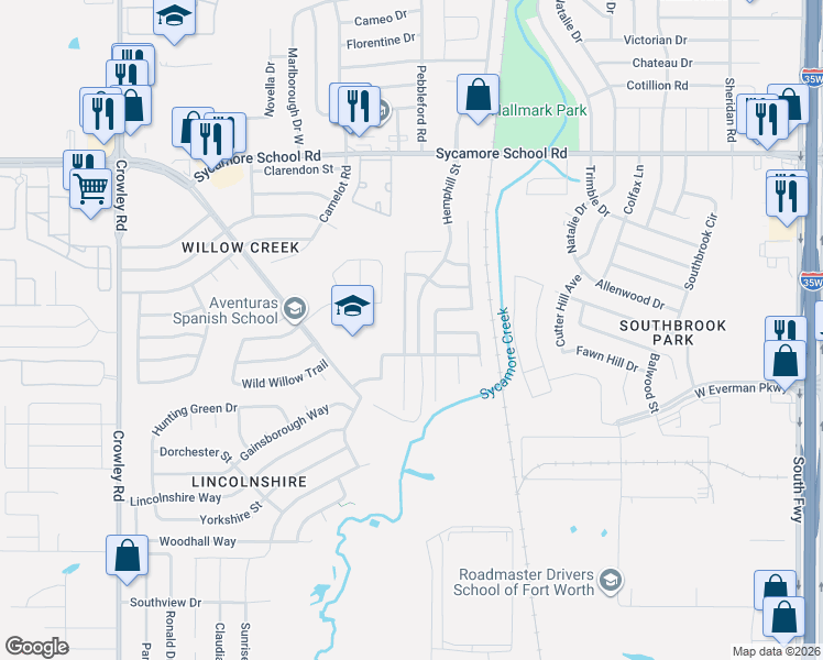 map of restaurants, bars, coffee shops, grocery stores, and more near 8320 Prairie Wind Trail in Fort Worth