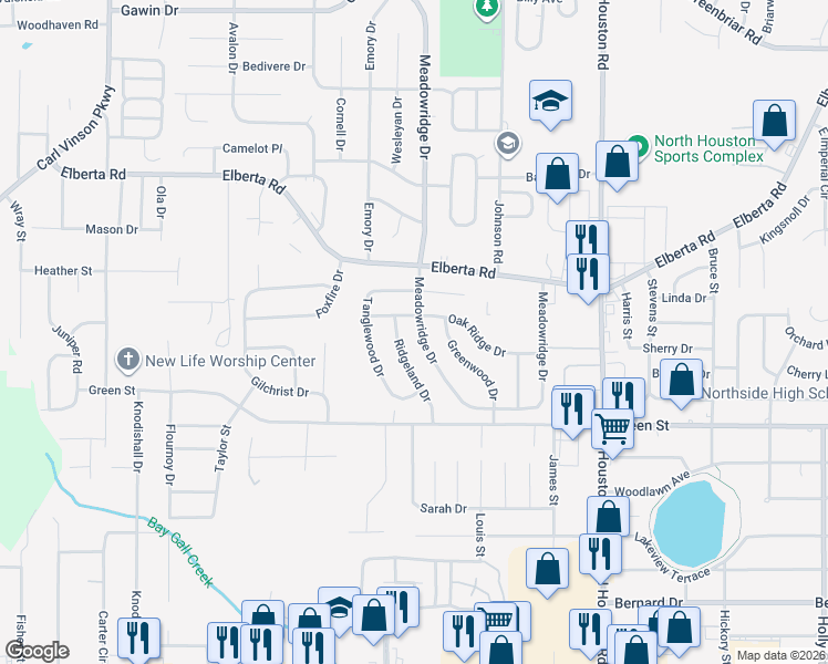 map of restaurants, bars, coffee shops, grocery stores, and more near 329 Meadowridge Dr in Warner Robins