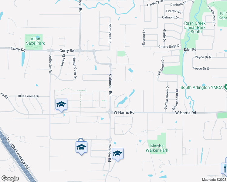 map of restaurants, bars, coffee shops, grocery stores, and more near 7101 Calender Road in Arlington