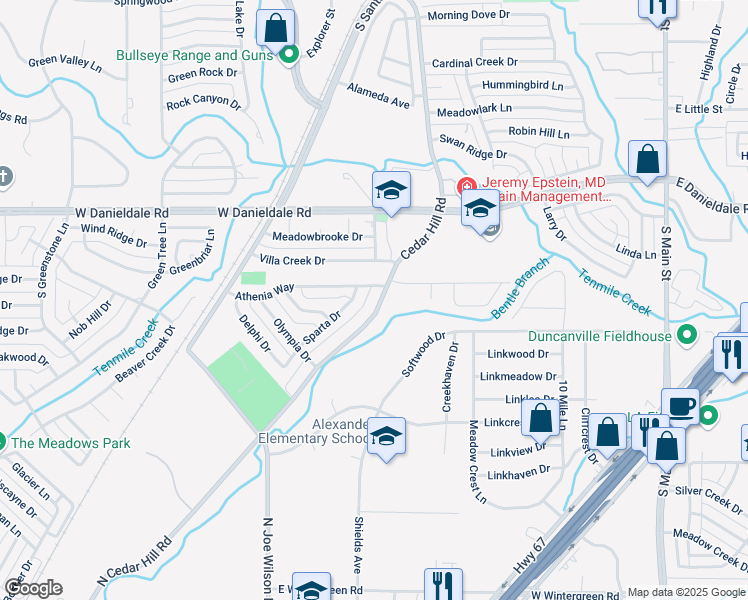 map of restaurants, bars, coffee shops, grocery stores, and more near 1611 Cedar Hill Rd in Duncanville