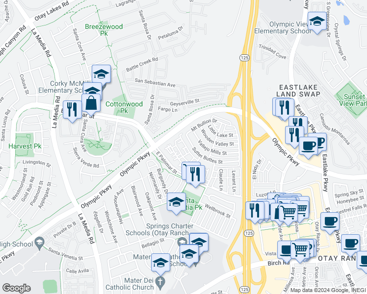 map of restaurants, bars, coffee shops, grocery stores, and more near 1346 Nicolette Avenue in Chula Vista