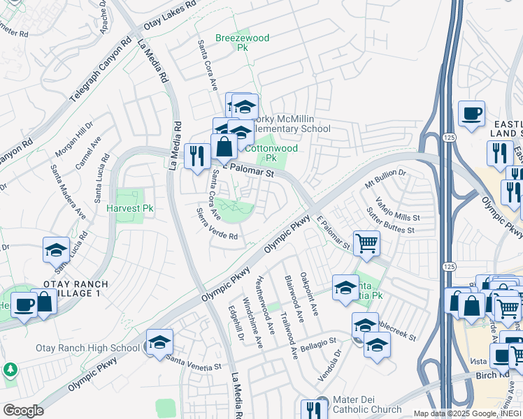 map of restaurants, bars, coffee shops, grocery stores, and more near 1431 Caminito Capistrano in Chula Vista
