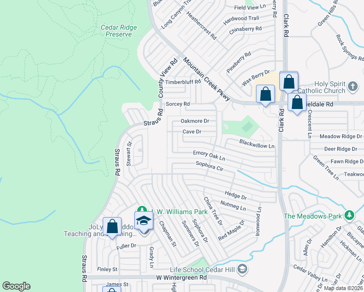 map of restaurants, bars, coffee shops, grocery stores, and more near 7437 Emory Oak Lane in Dallas