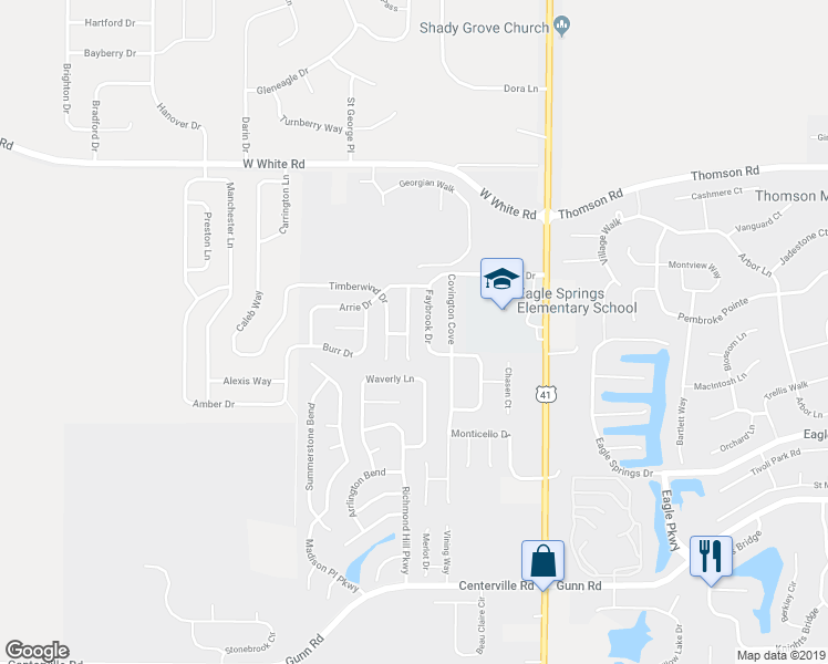 map of restaurants, bars, coffee shops, grocery stores, and more near 116 Browning Point in Byron