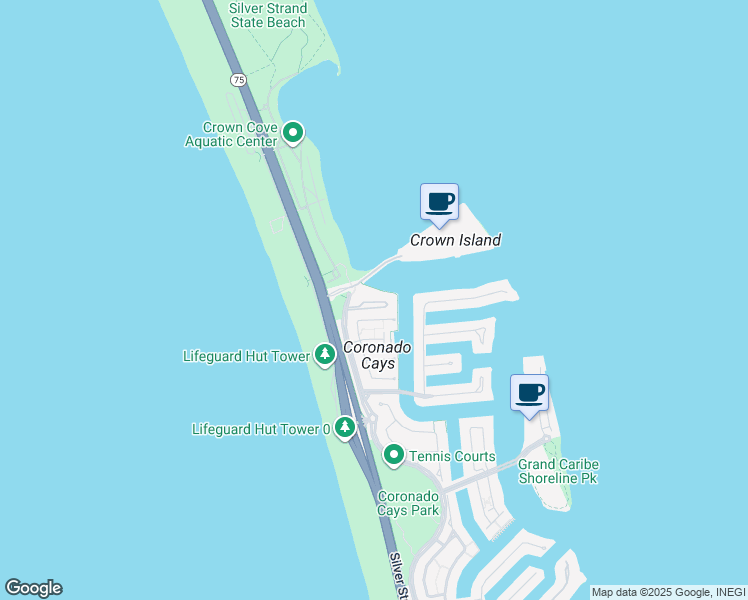 map of restaurants, bars, coffee shops, grocery stores, and more near 50 Montego Court in Coronado