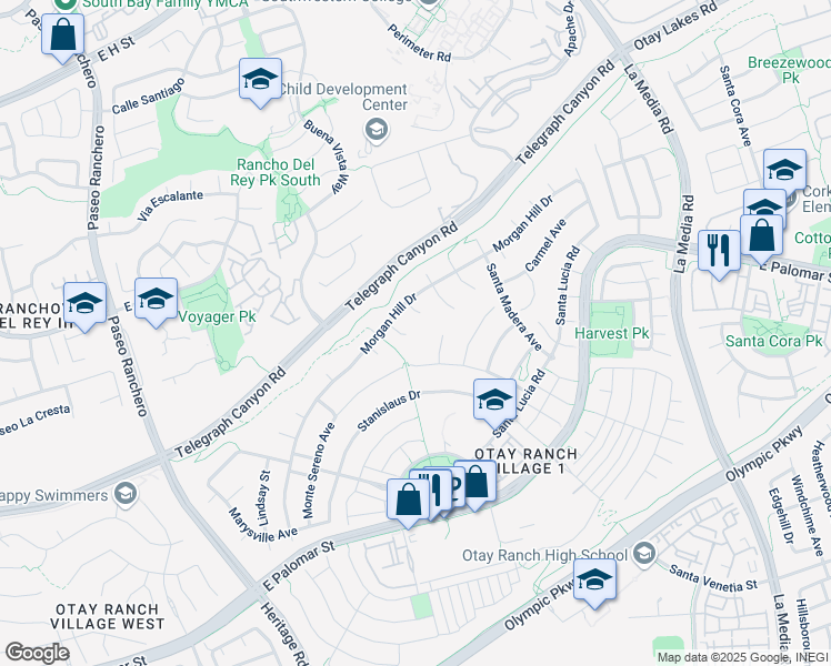 map of restaurants, bars, coffee shops, grocery stores, and more near 1179 Saratoga Court in Chula Vista