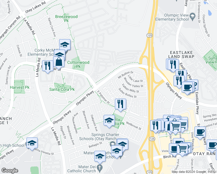 map of restaurants, bars, coffee shops, grocery stores, and more near 1346 Nicolette Avenue in Chula Vista