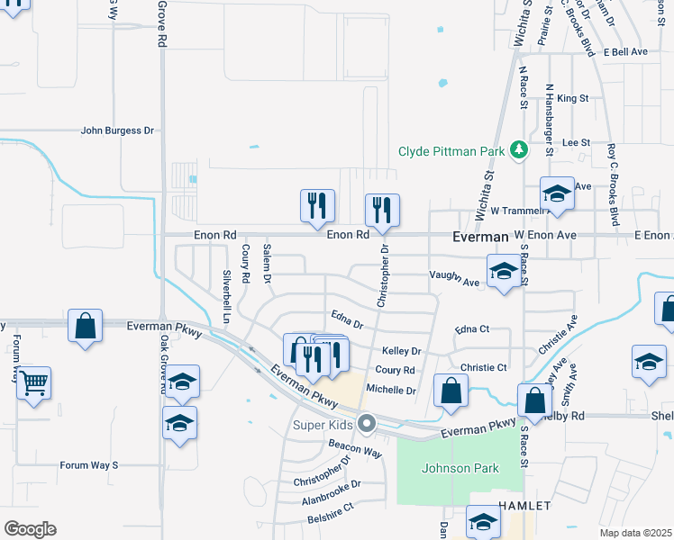 map of restaurants, bars, coffee shops, grocery stores, and more near 932 Russell Road in Everman