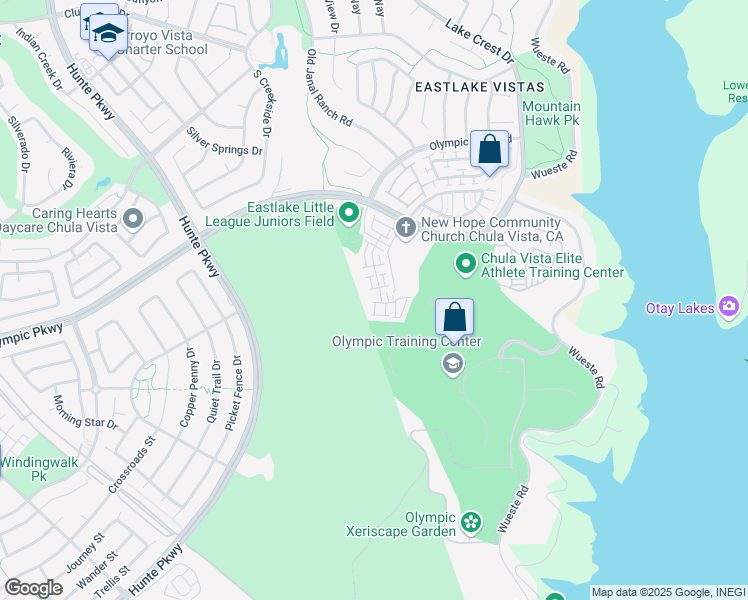 map of restaurants, bars, coffee shops, grocery stores, and more near 1640 Burr Oak Place in Chula Vista
