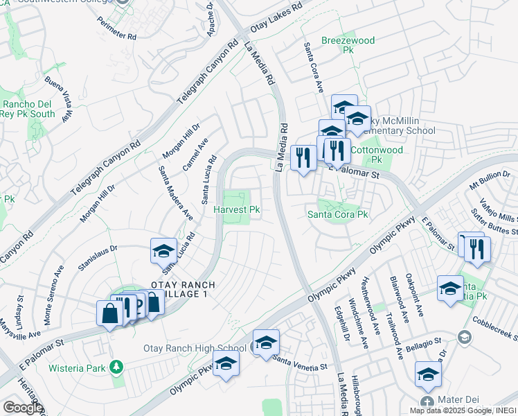 map of restaurants, bars, coffee shops, grocery stores, and more near 1270 Alondra Avenue in Chula Vista